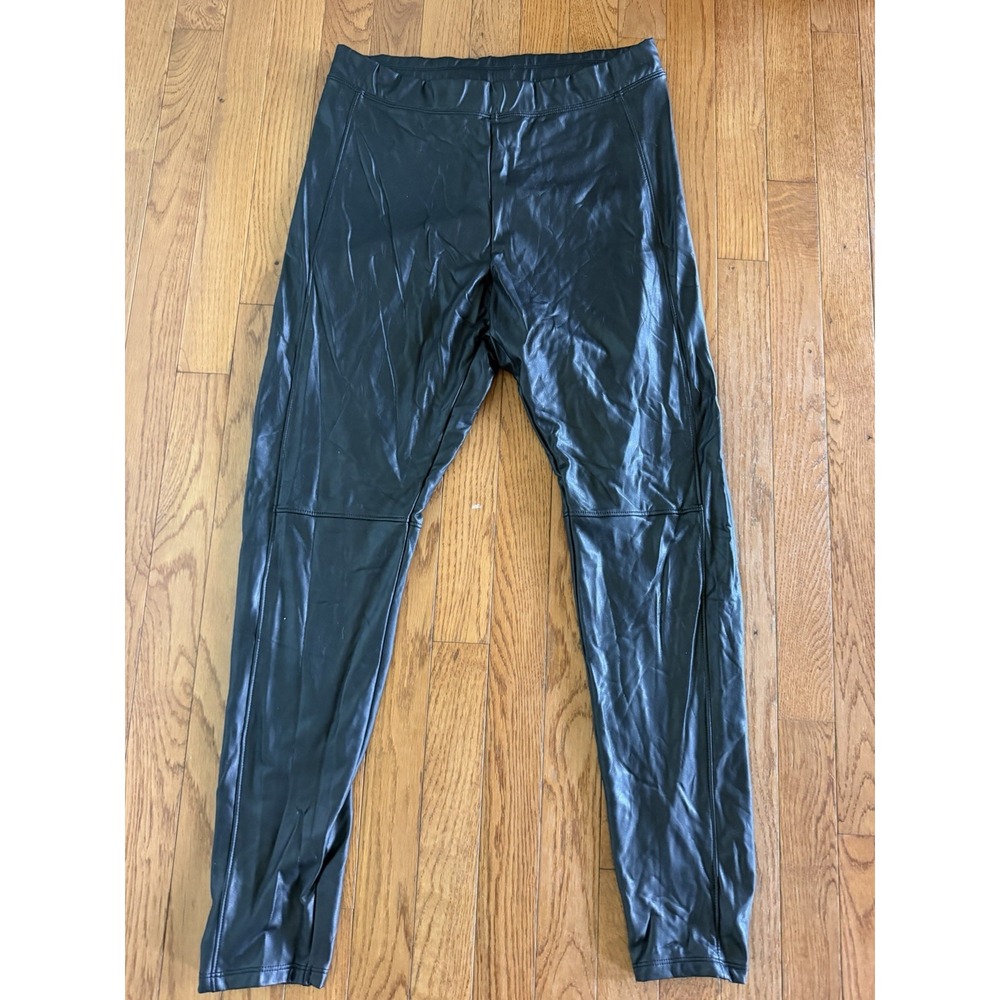Express Women's Black Faux Leather High-Waisted Seamed Leggings Size M